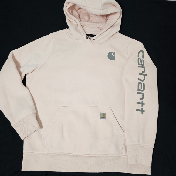 Carhartt Other - Carhartt Youth L (12-14) Relaxed Fit Hoodie Pink Sweatshirt Logo Sleeve Pullover